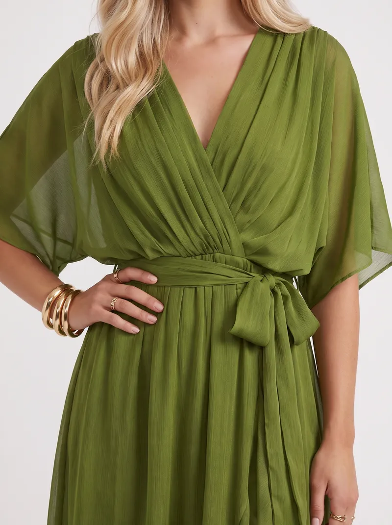 Lucienne Wrap Midi Dress - Olive Green