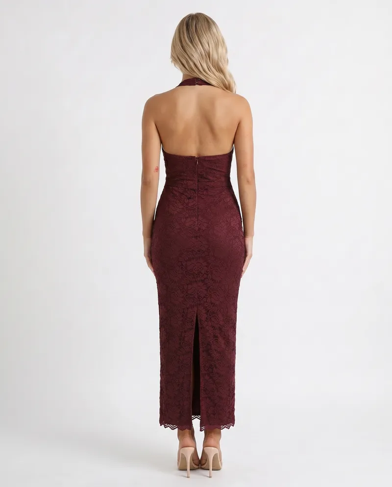 Liliana Scallop Maxi Dress - Burgundy