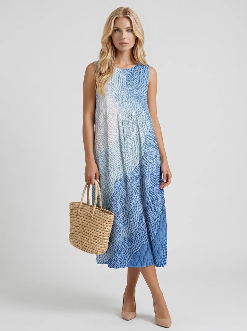 Elara Printed Midi Dress - Blue