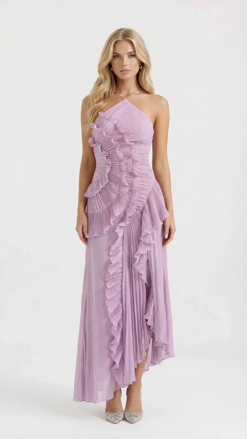 Nathalie Ruffle Maxi Dress - Lavender