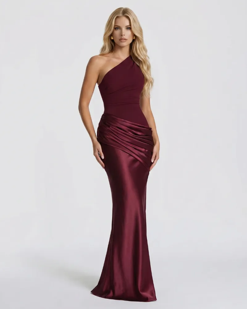 Noelle Draped Maxi Dress - Cherry