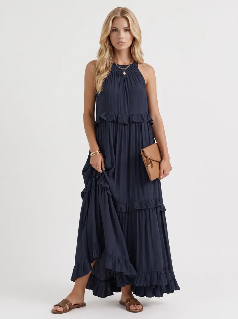Thea Tiered Maxi Dress - Marine Blue