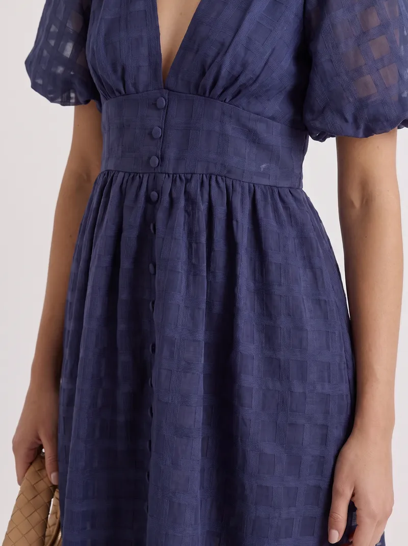 Colette Windowpane Midi Dress - Navy