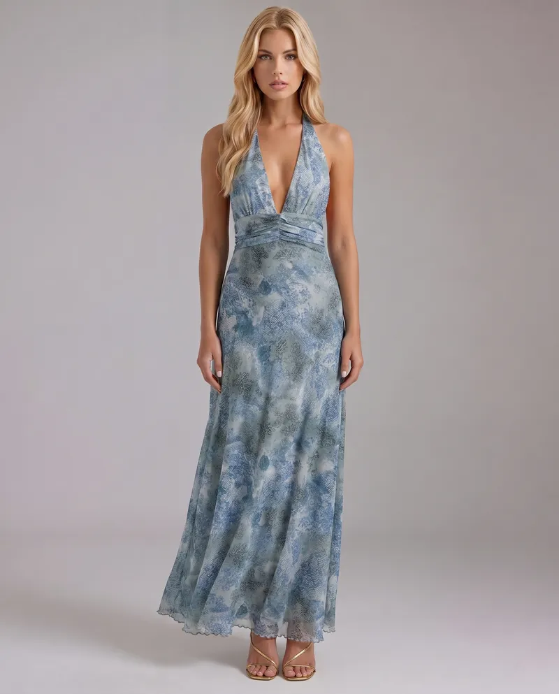 Sarah Plunge Maxi Dress - Blue