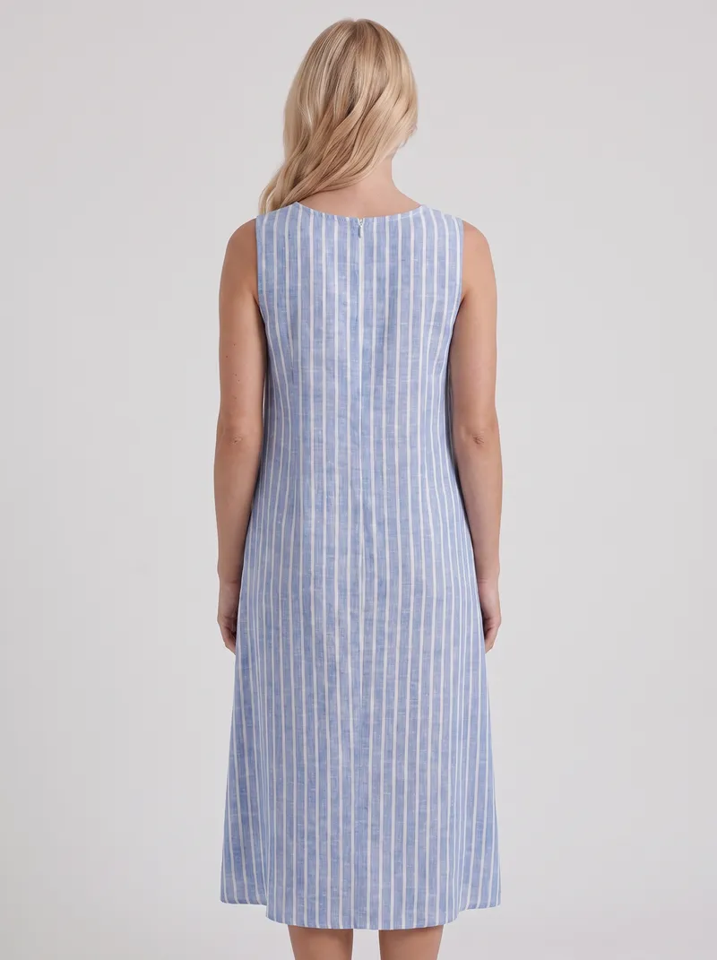 Elara Printed Midi Dress - Light Blue Stripe