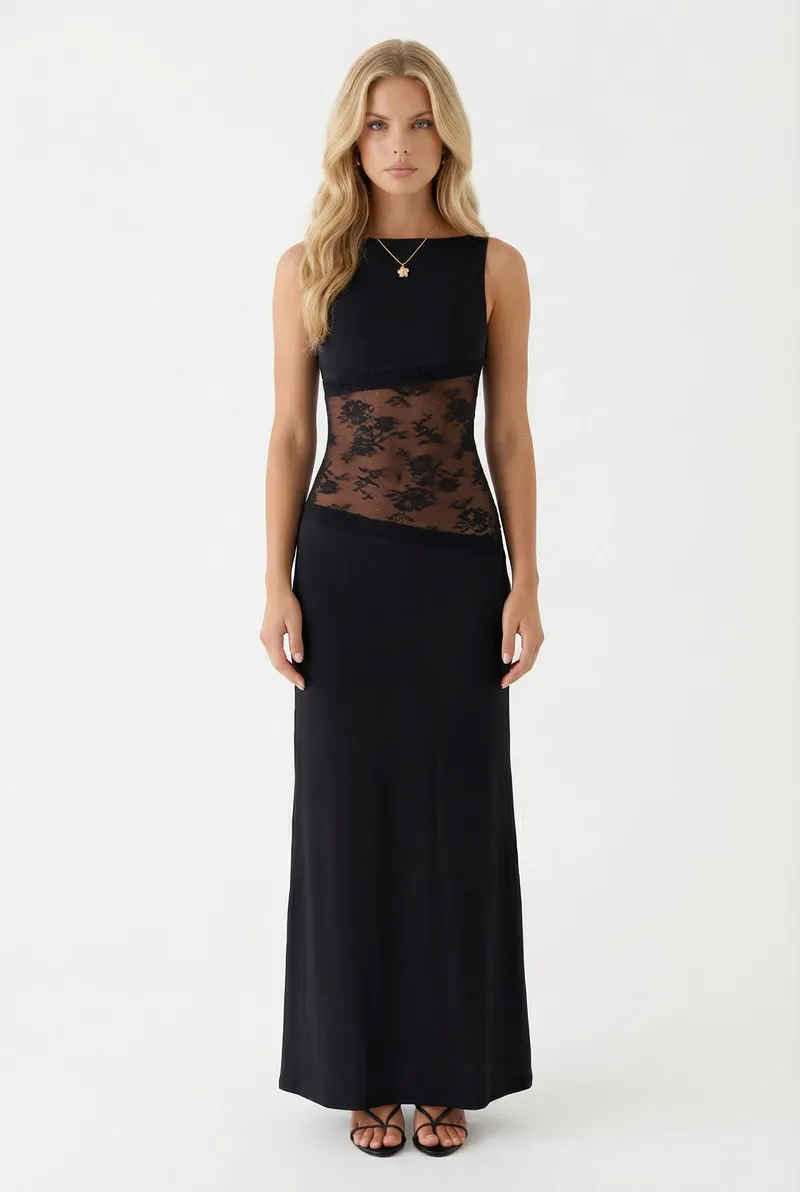 Lucy Lace Maxi Dress - Black