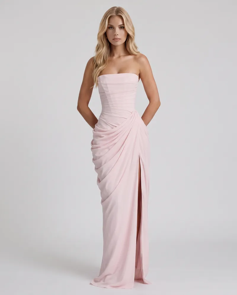 Cyrana Ruched Maxi Dress - Pink