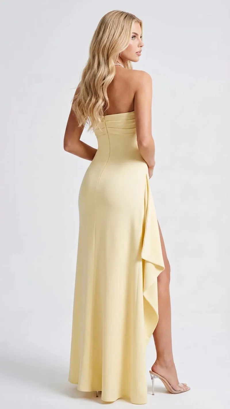 Diana Ruched Maxi Dress - Yellow