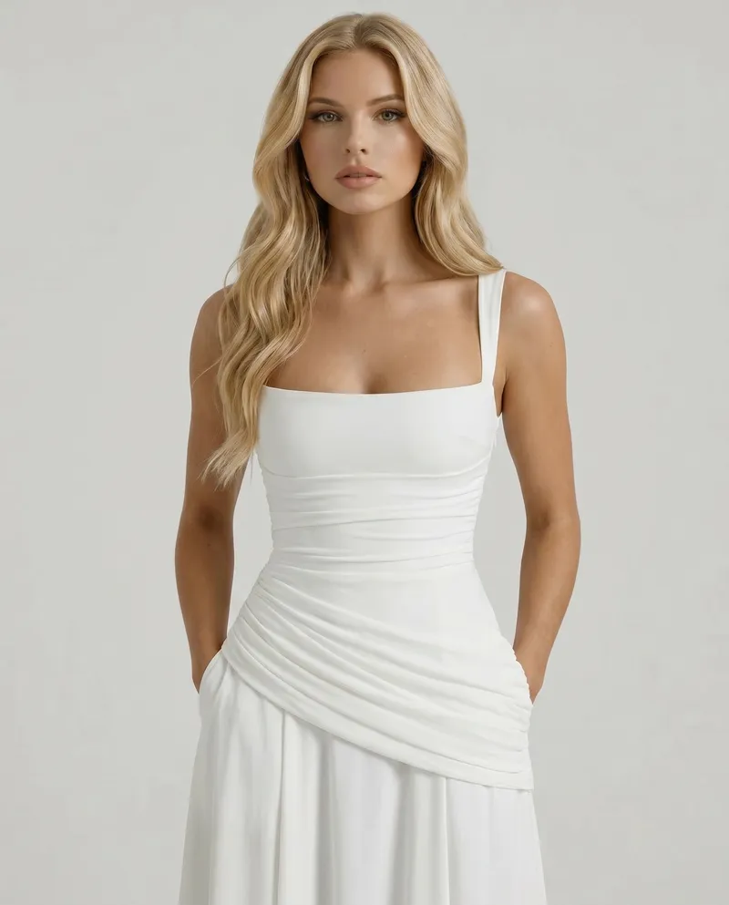 Charlotte Ruched Maxi Dress - White