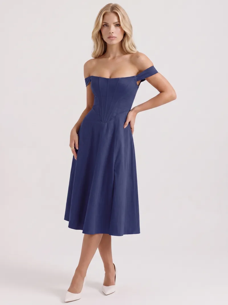 Astra Corset Midi Dress - Blue