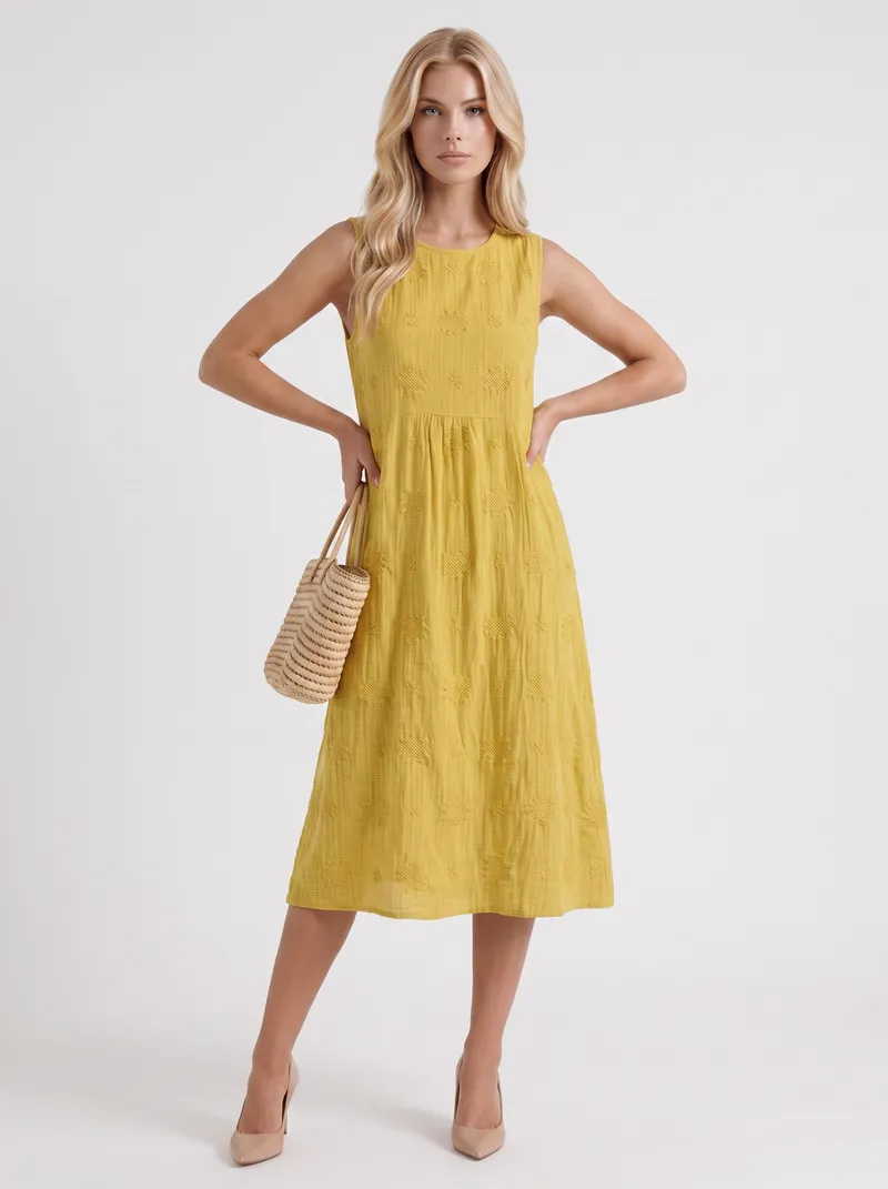 Elin Embroidered Midi Dress - Yellow