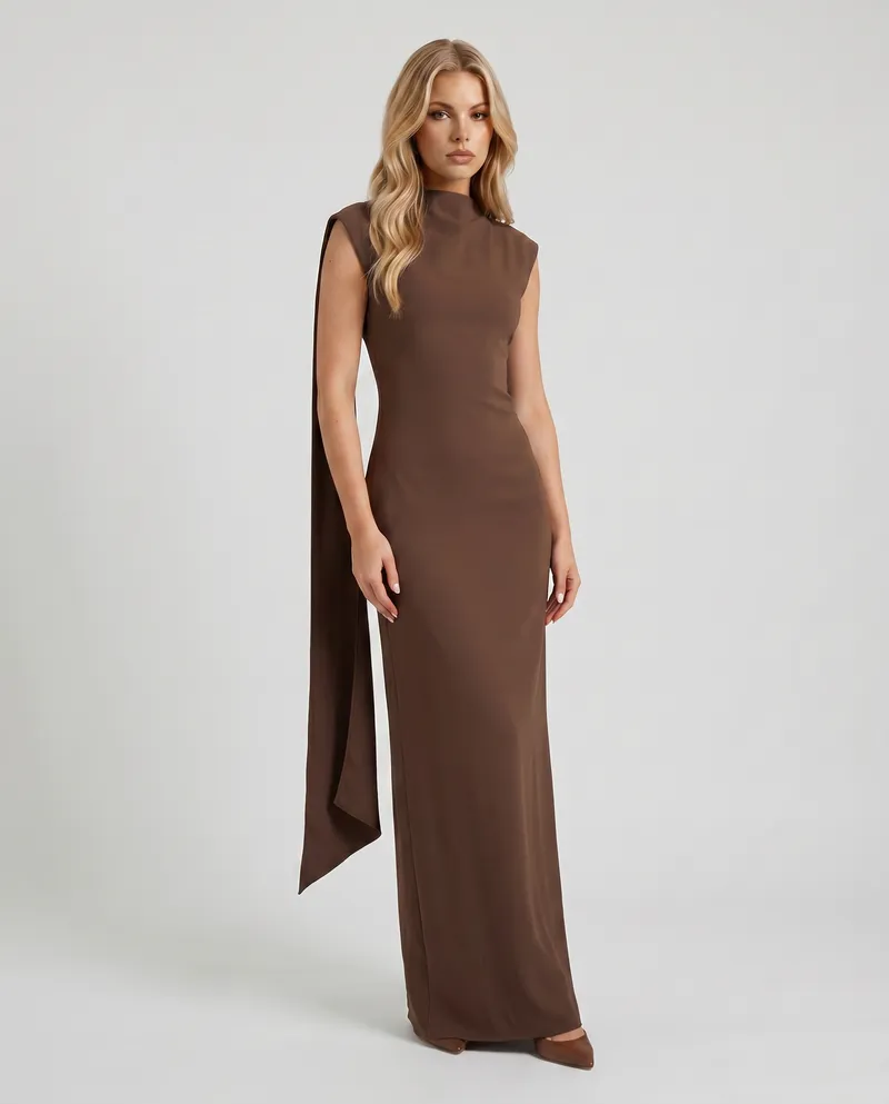 Vivienne Drape Maxi Dress - Chocolate