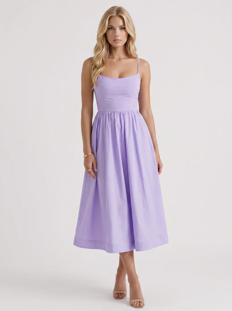 Birdie Flare Midi Dress - Purple
