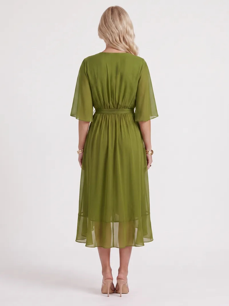 Lucienne Wrap Midi Dress - Olive Green