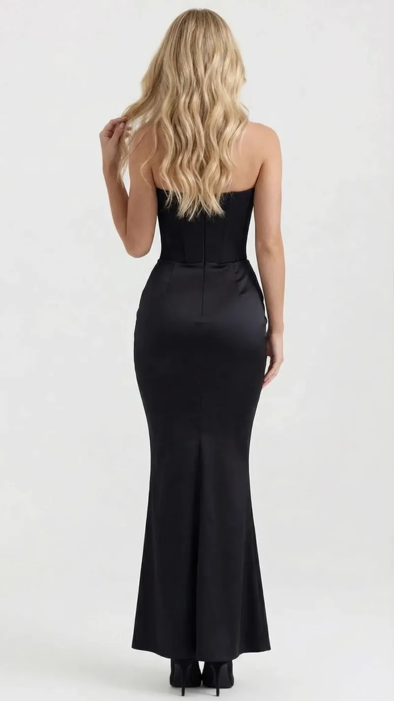 Scarlet Corset Strapless Maxi Dress - Black