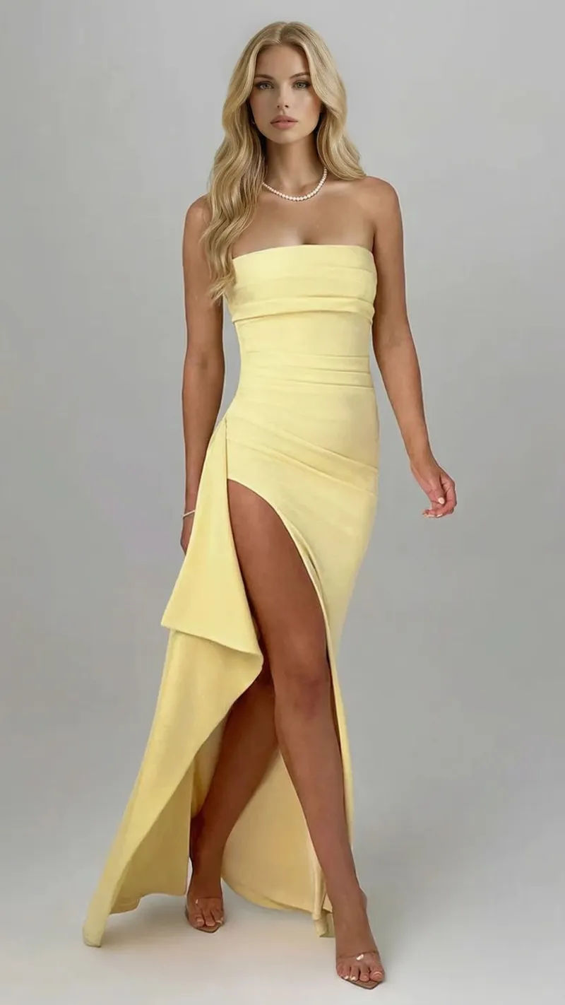 Diana Ruched Maxi Dress - Yellow