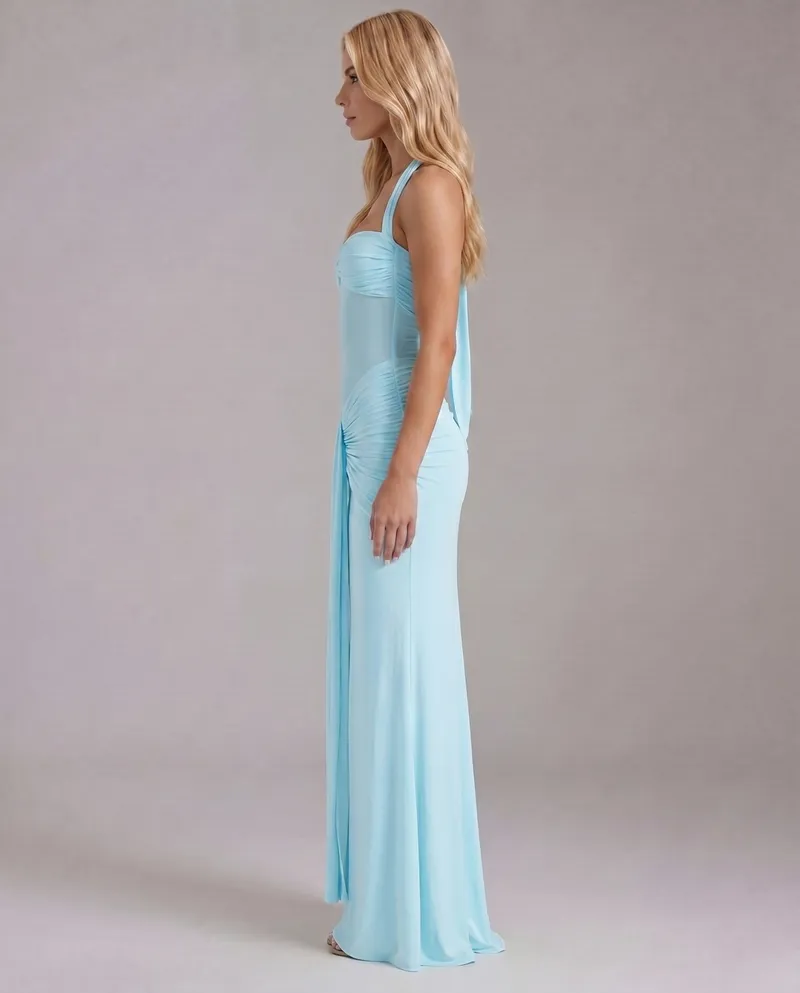 Victoria Ruched Maxi Dress - Blue
