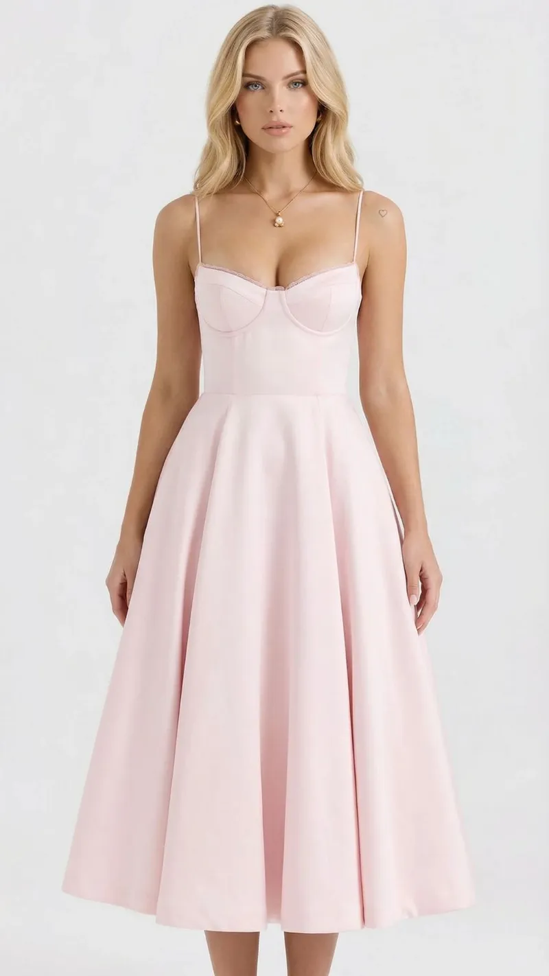 Selene Sweetheart Midi Dress - Pink