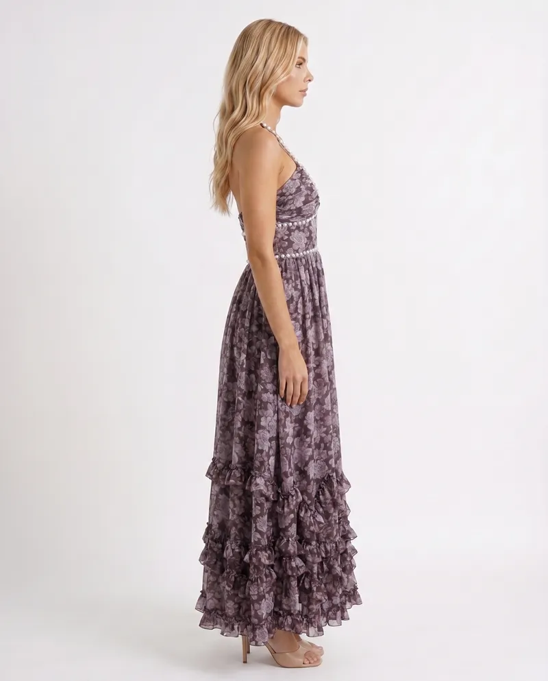 Bianca Ruffle Maxi Dress - Midnight Bloom