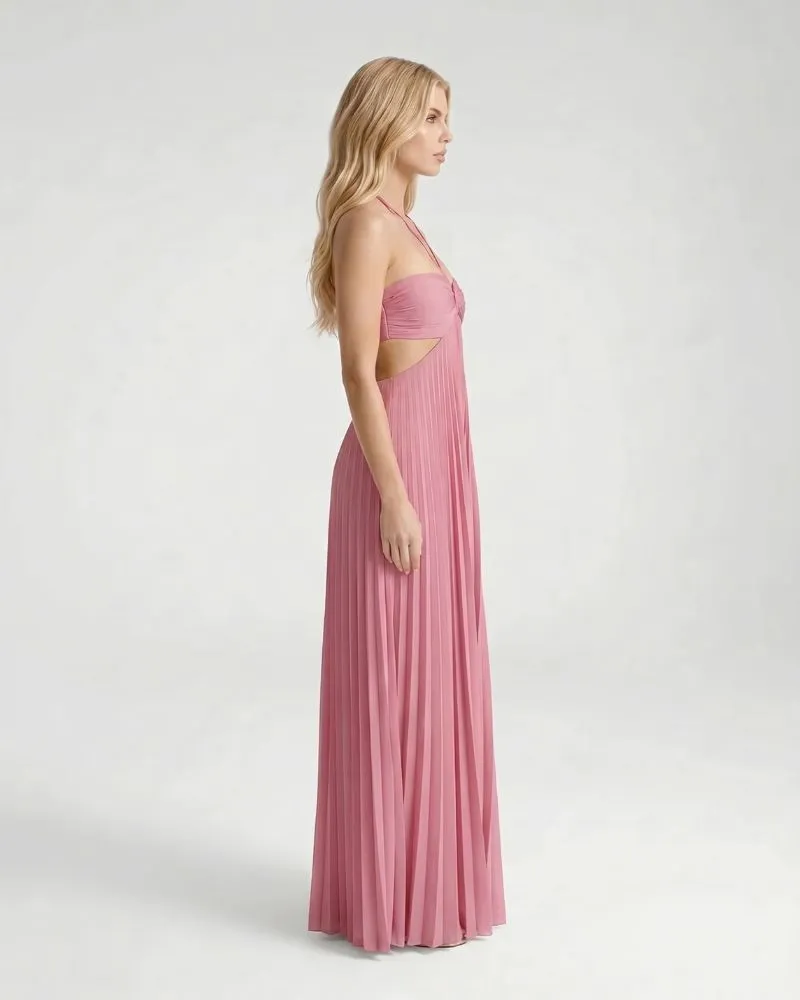 Aurora Pleated Cutout Maxi Dress - Pink