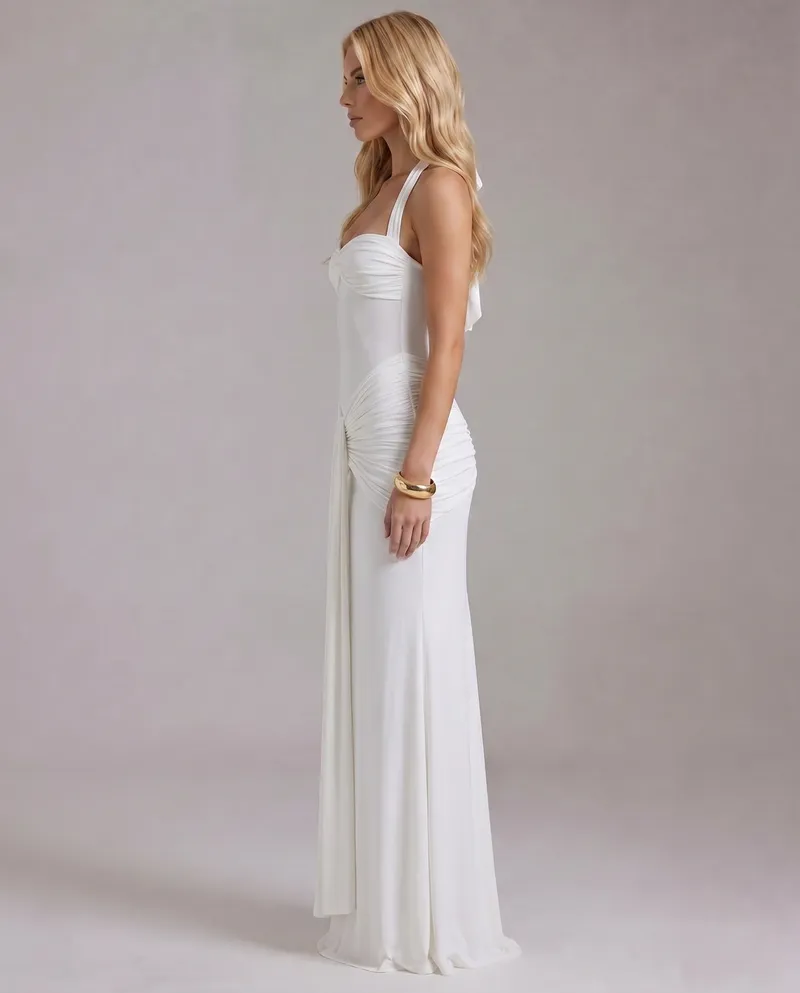 Victoria Ruched Maxi Dress - White