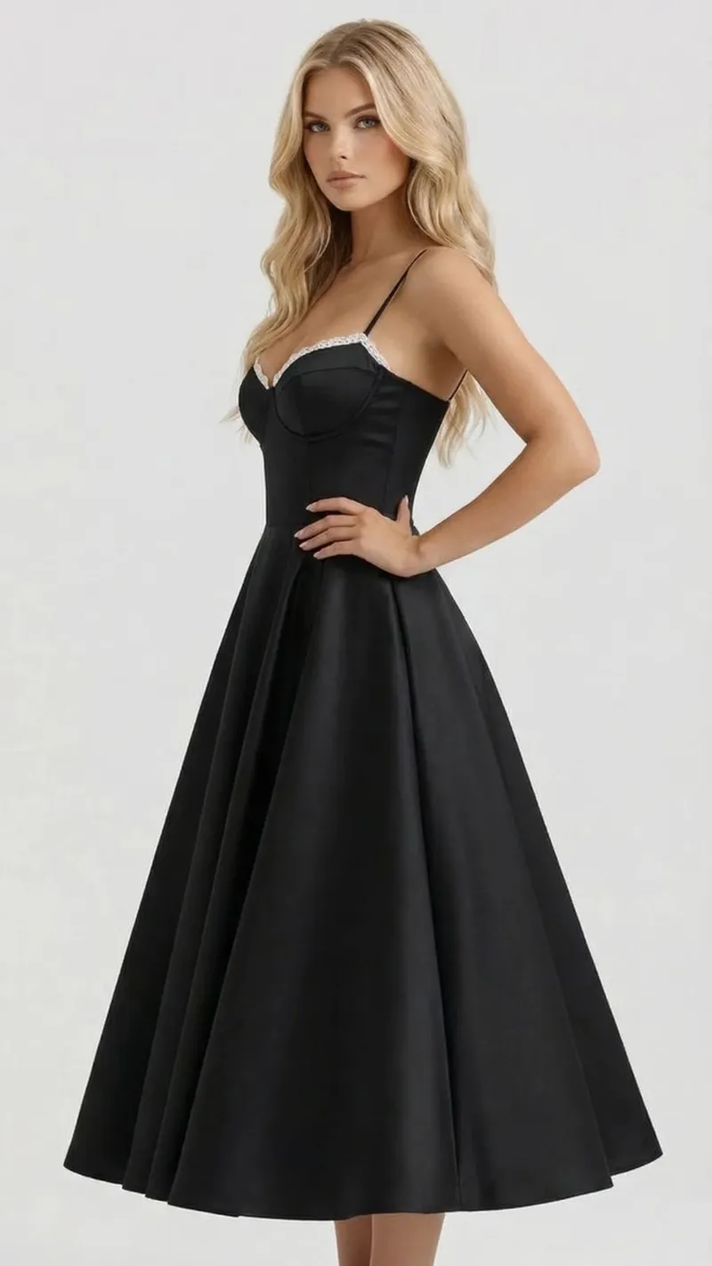 Selene Sweetheart Midi Dress - Black