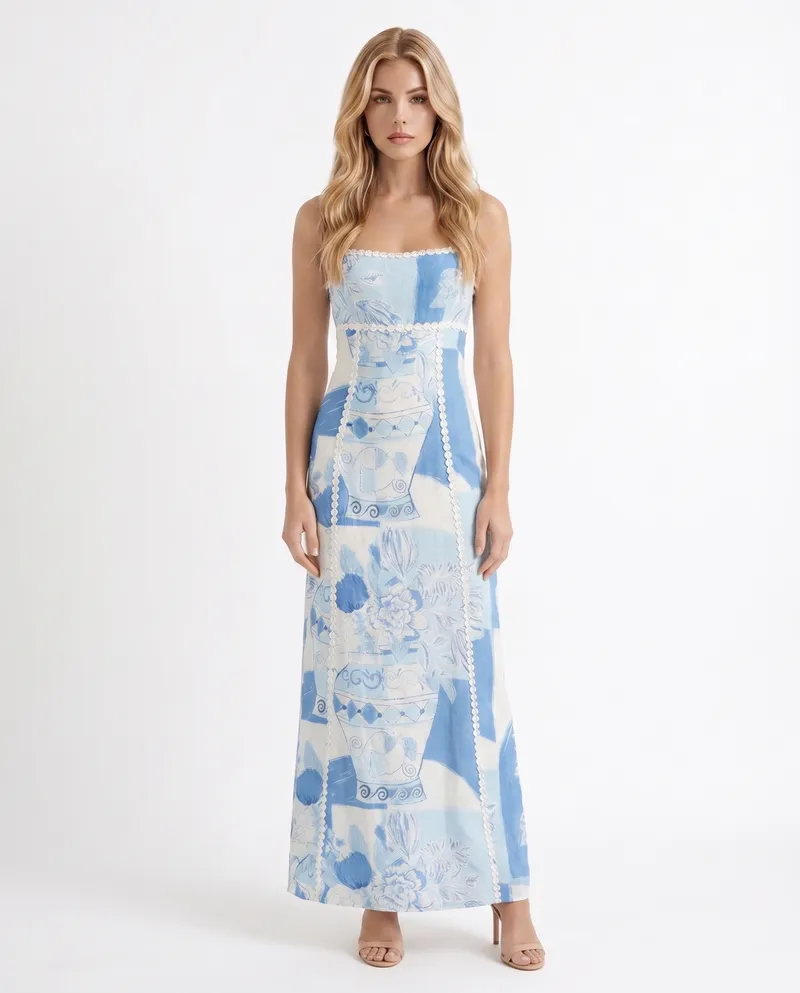 Ona Print Maxi Dress - Mediterranean Blue