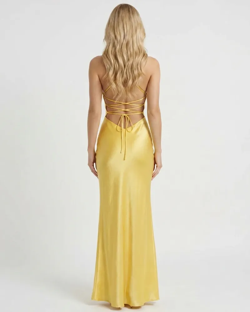 Adriana Satin Slip Maxi Dress - Yellow