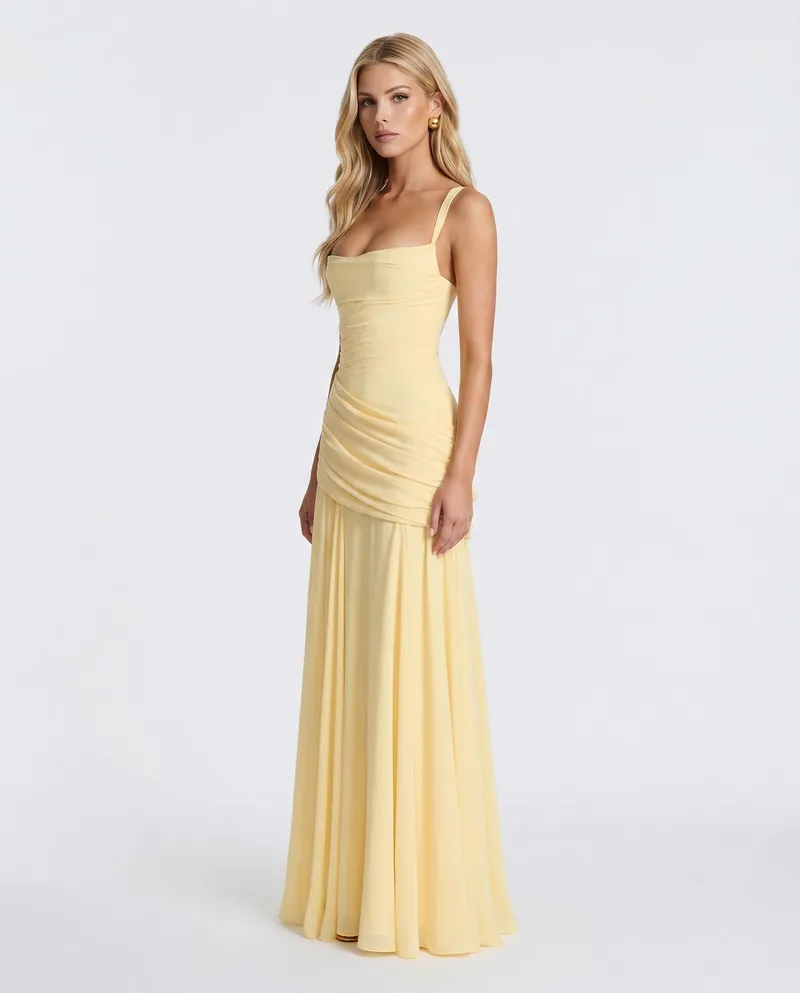 Charlotte Ruched Maxi Dress - Yellow