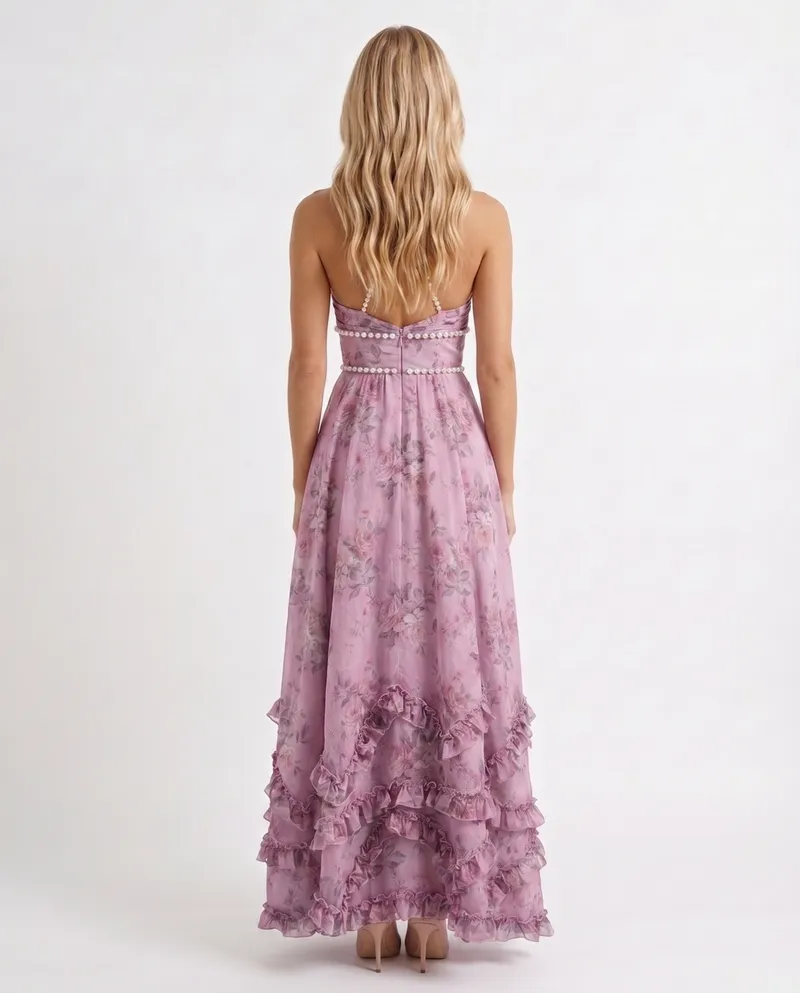 Bianca Ruffle Maxi Dress - Purple