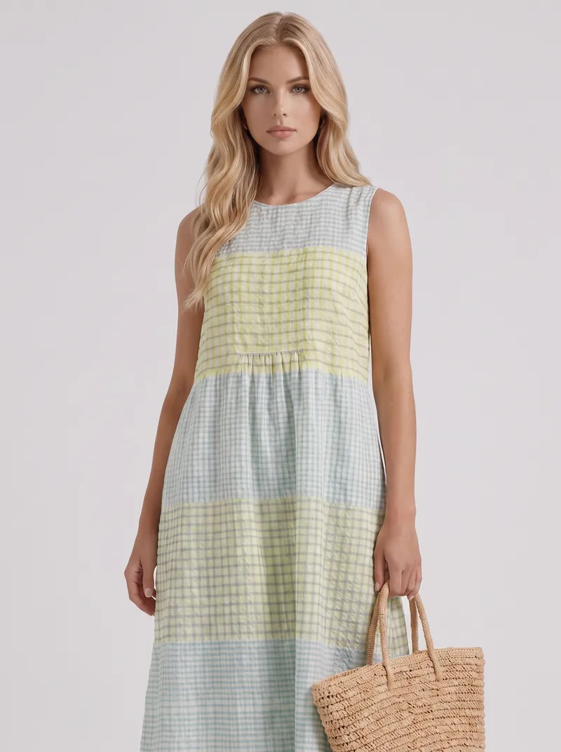 Elara Printed Midi Dress - Yellow Gingham