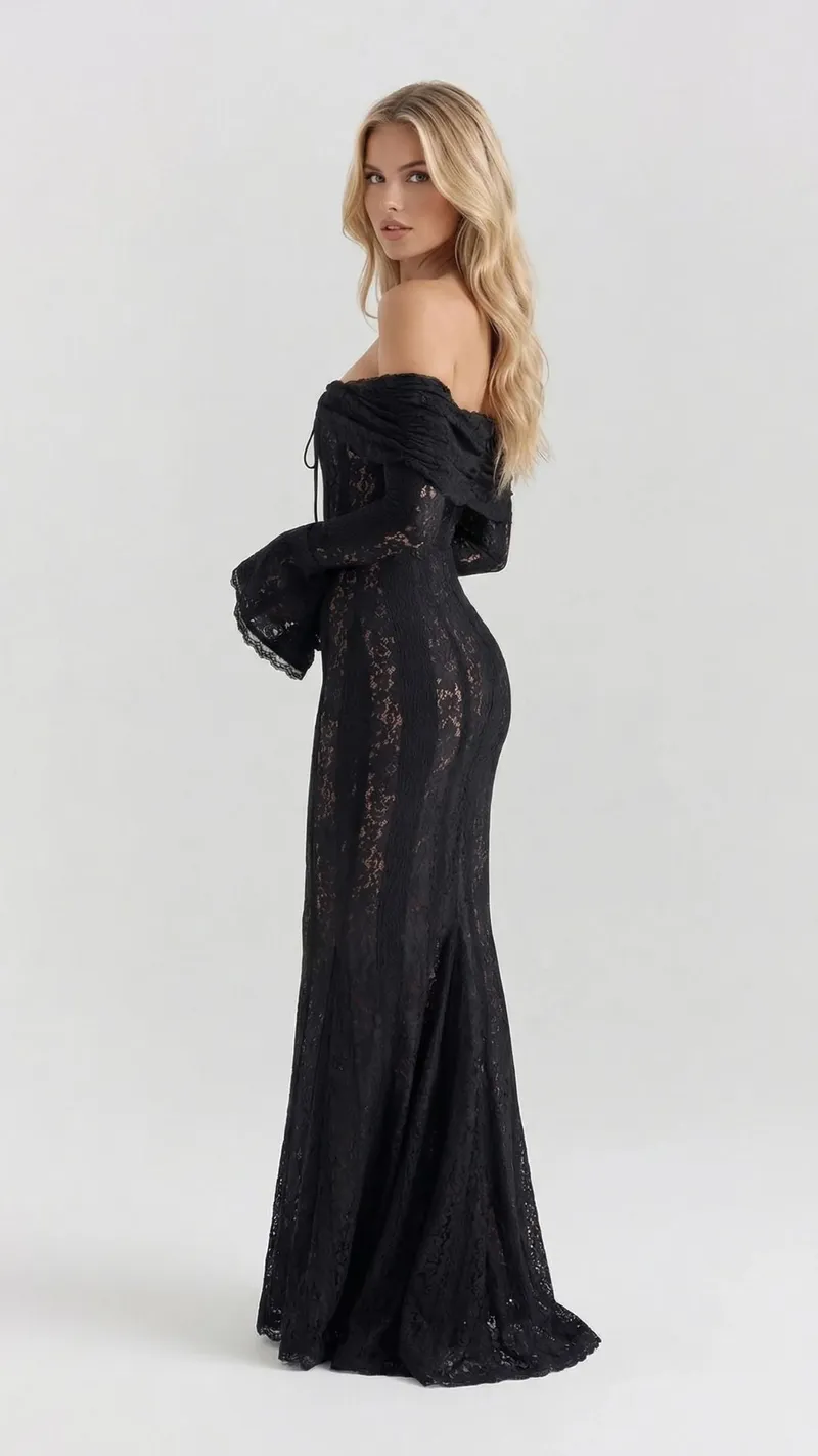 Rebekah Lace Off-Shoulder Maxi Dress - Black