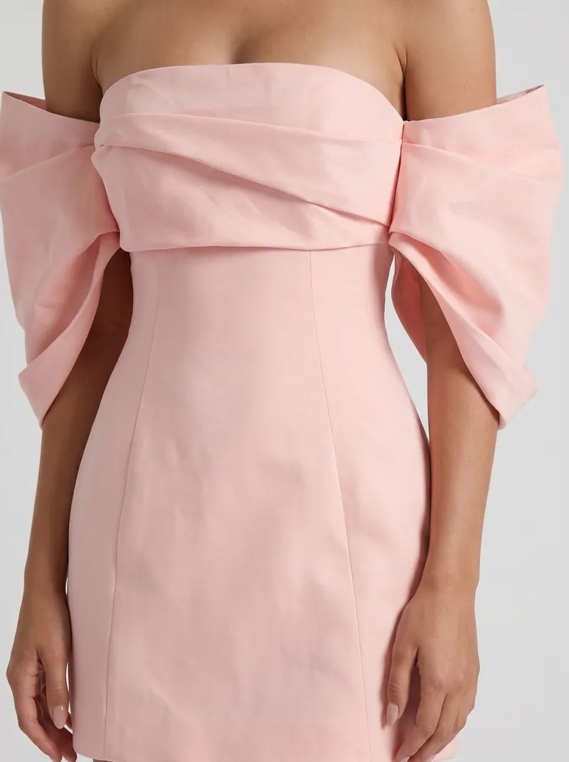 Daisy Off Shoulder Fold Over Mini Dress - Blush