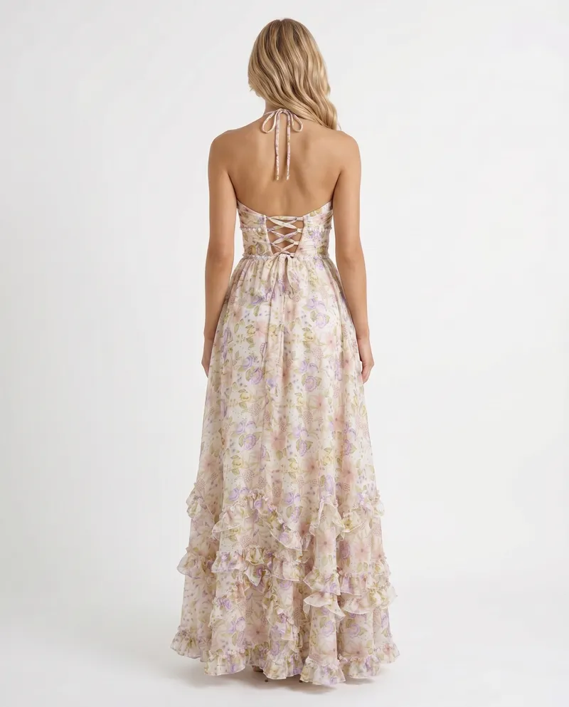 Bianca Ruffle Maxi Dress - Champagne Meadow
