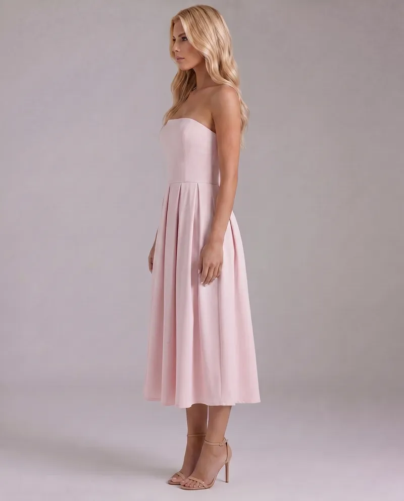 Juliana Strapless Midi Dress - Pink