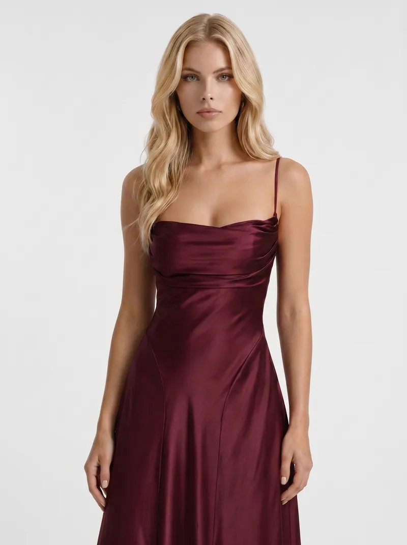 Eloise Cowl Neck Satin Maxi Dress - Cherry Lacquer