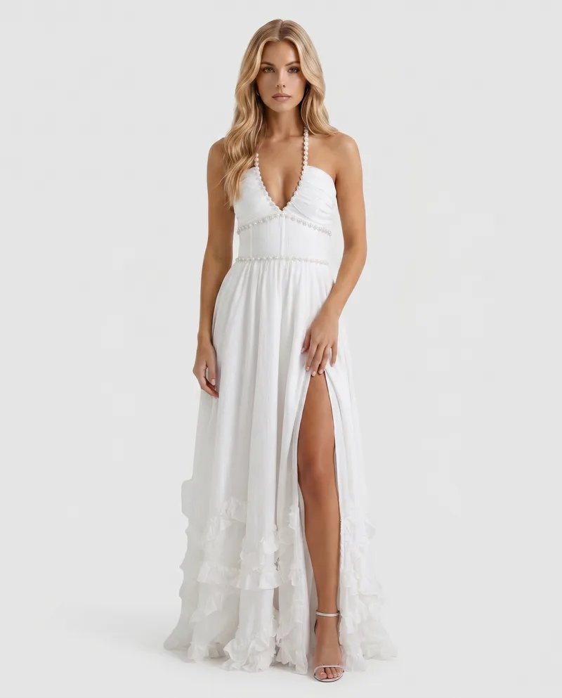 Bianca Ruffle Maxi Dress - Powder Bloom