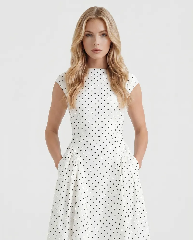 Greer Polka Dot Midi Dress - White