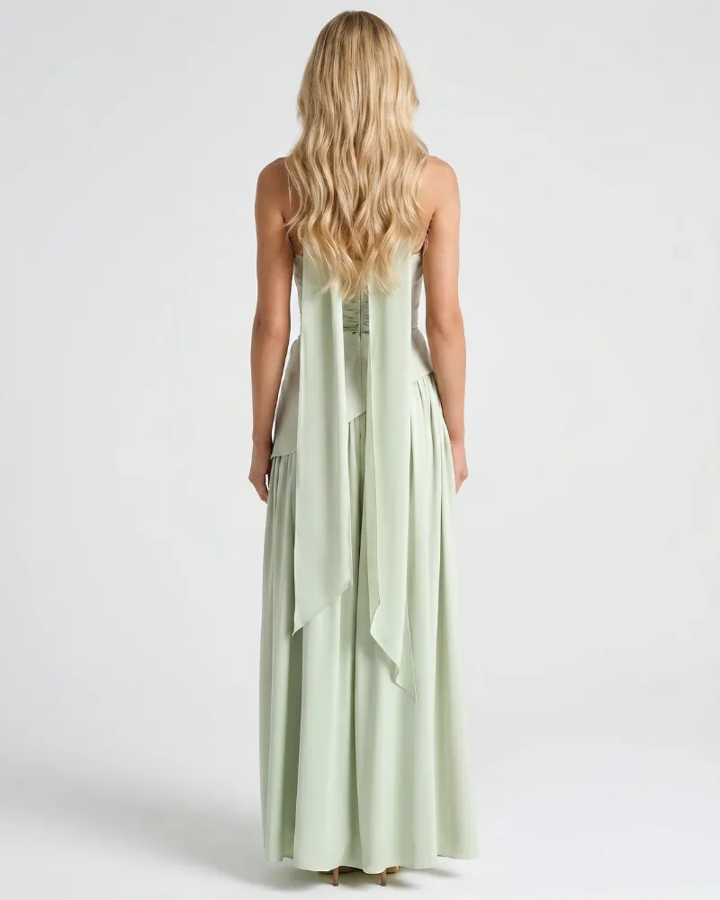 Genevieve Strapless Asymmetric Maxi Dress - Mint Green