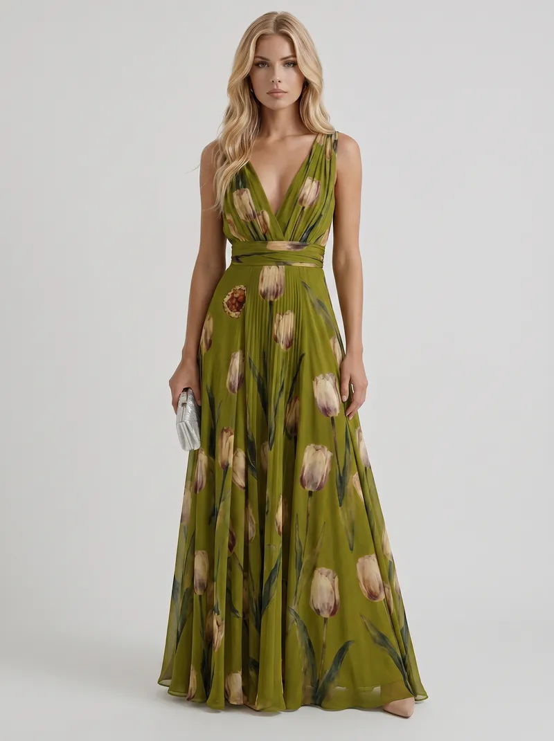 Fleur Floral Maxi Dress - Green