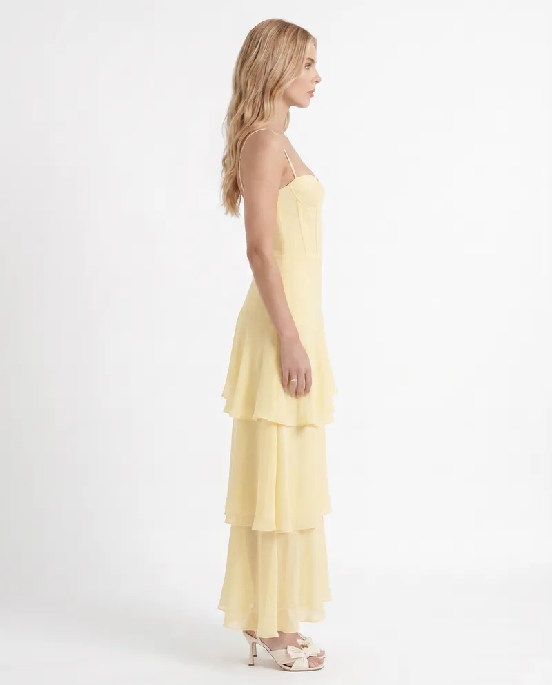 Odette Tiered Maxi Dress - Yellow