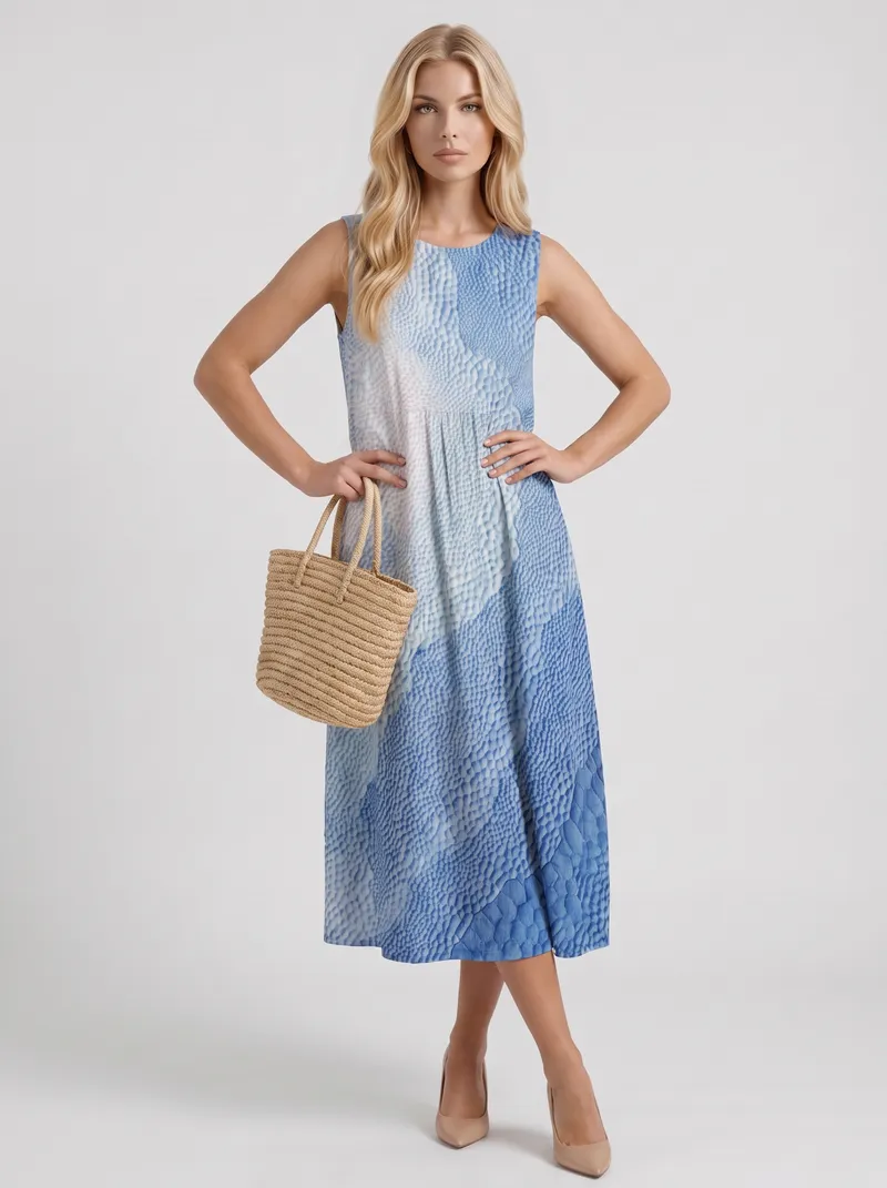 Elara Printed Midi Dress - Blue