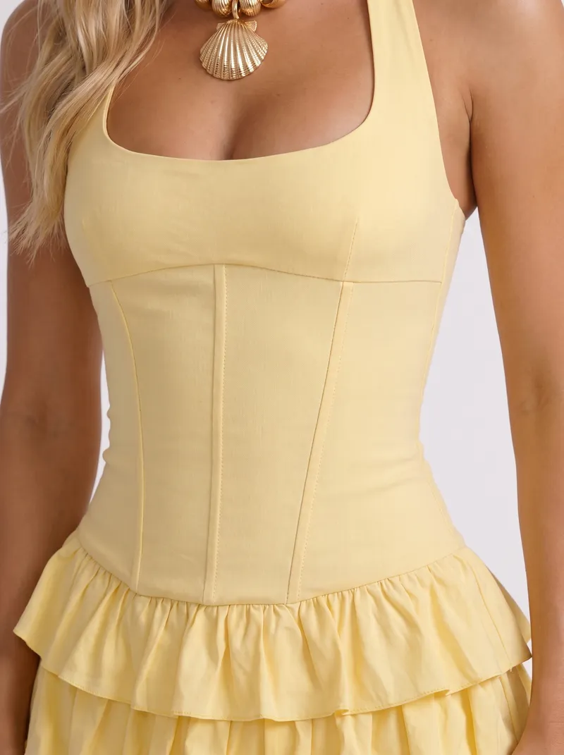 Elsie Ruffle Mini Dress - Yellow