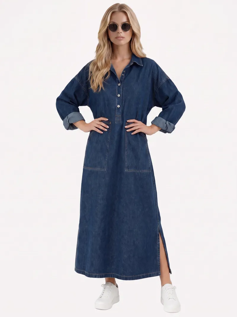 Goldie Denim Maxi Dress - Blue