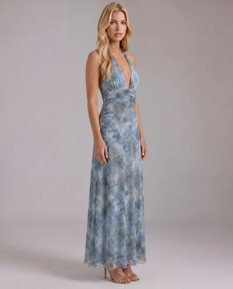Sarah Plunge Maxi Dress - Blue