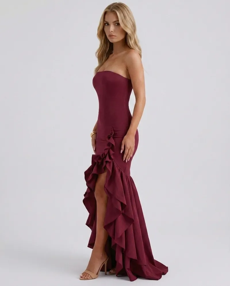 Eloise Ruffle Maxi Dress - Burgundy