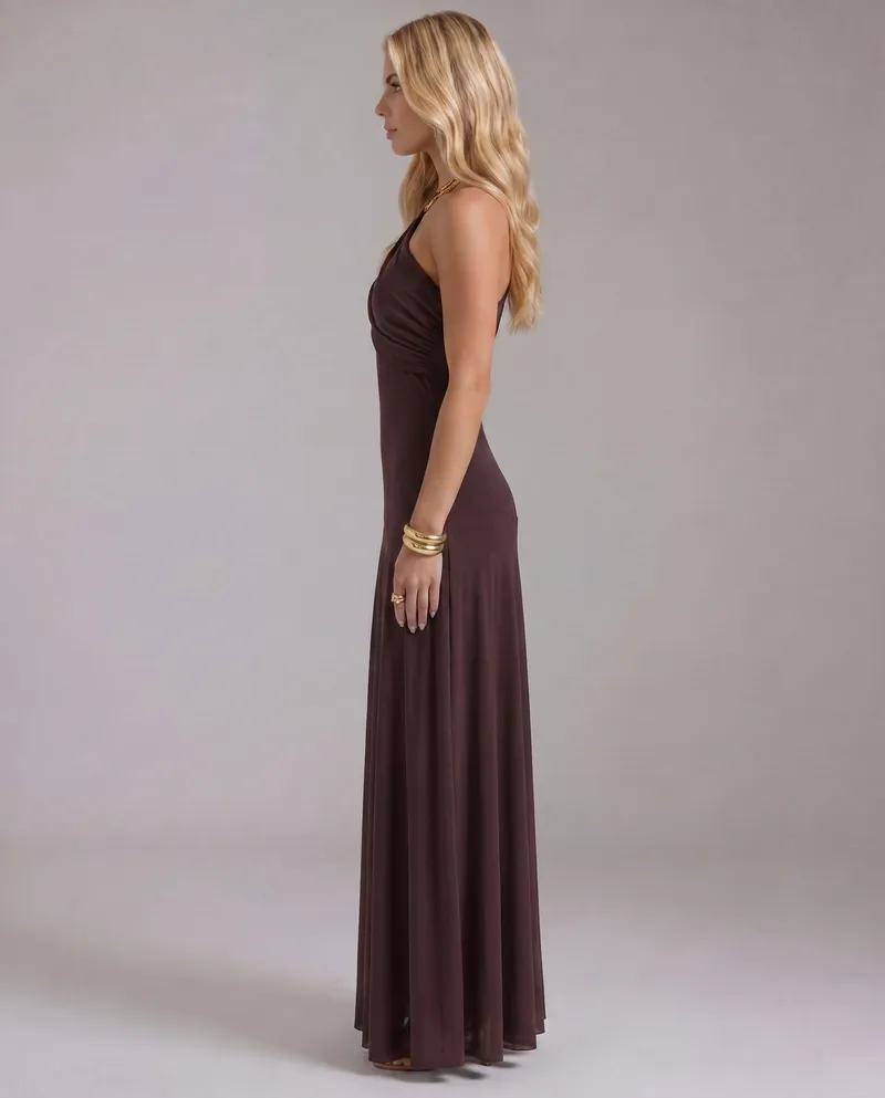 Milena Draped Maxi Dress - Brown