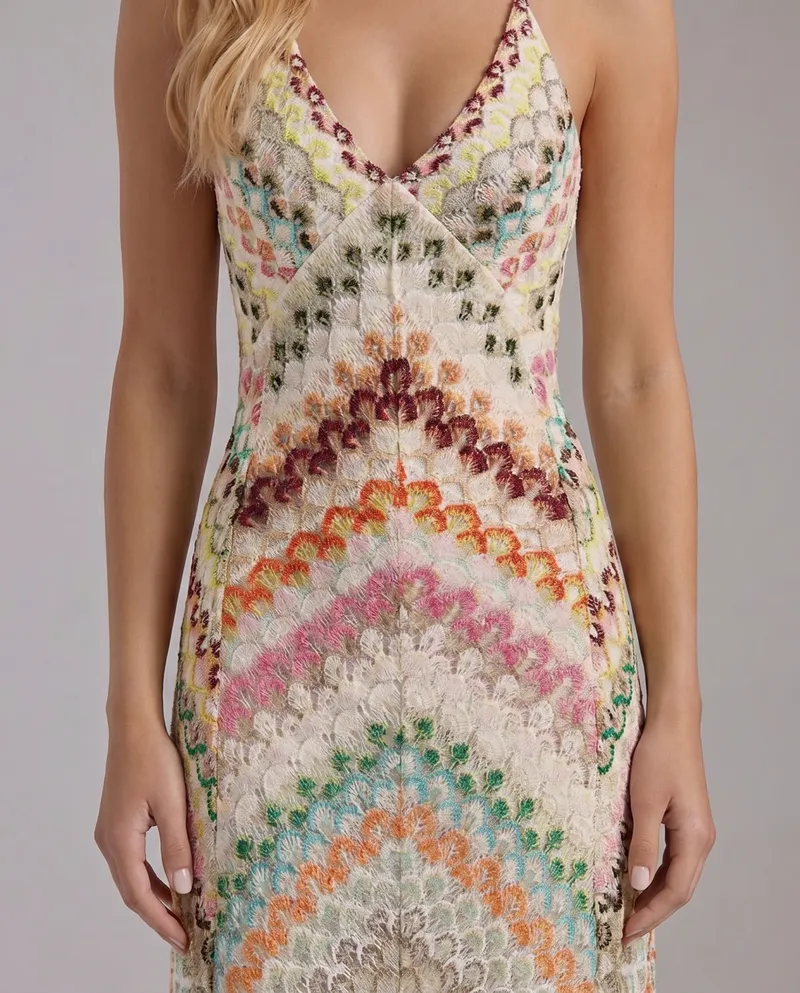 Phoebe Boho Crochet Maxi Dress - Multicolor