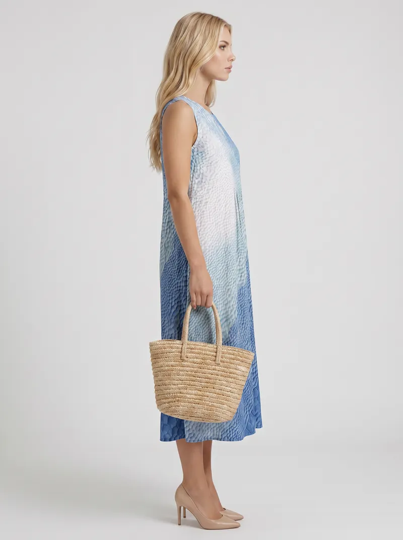 Elara Printed Midi Dress - Blue