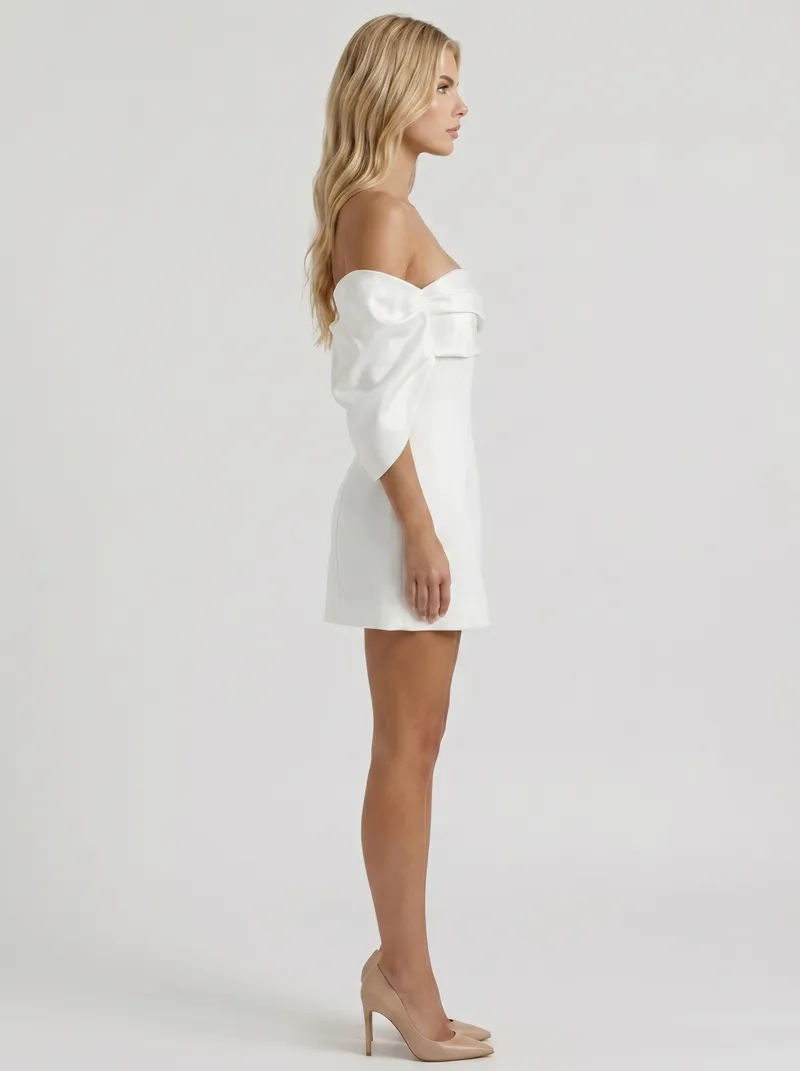 Daisy Off Shoulder Fold Over Mini Dress - Ivory